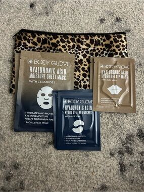 Body Glove Hyaluronic Acid Spa Gift Set w/ Leopard Cosmetic Bag Face Eye Lip